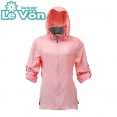 【LeVon】女抗紫外線單層風衣-桃粉紅-LV3453