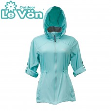 【LeVon】女抗紫外線單層風衣-綠湖藍-LV3455