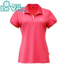 【LeVon】女吸濕排汗抗UV短袖POLO衫-桃粉紅-LV7436