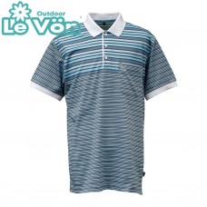 【LeVon】男橫條紋短袖POLO衫-灰藍-LV7449