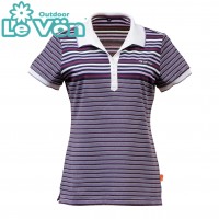 【LeVon】女橫條紋短袖POLO衫-紫-LV7450