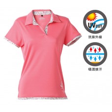 【LeVon】女吸濕排汗抗UV短袖涼感POLO衫-桃粉紅LV7268