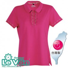 【LeVon】女吸濕排汗抗UV短袖POLO衫-桃紅-LV7271