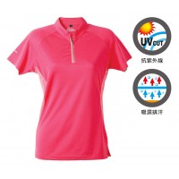 【LeVon】女吸濕排汗抗UV短袖涼感POLO衫-薔薇紅LV7283
