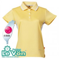 【LeVon】女吸濕排汗抗UV短袖POLO衫-黃/灰-7311