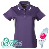 【LeVon】女吸濕排汗抗UV短袖POLO衫-紫/灰-7312