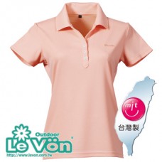 【LeVon】女吸濕排汗抗UV短袖POLO衫-粉桔-LV7316.