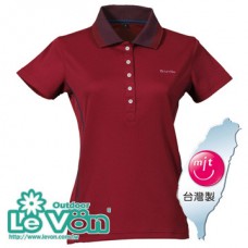 【LeVon】女吸濕排汗抗UV短袖POLO衫-酒紅/深藍-LV7318