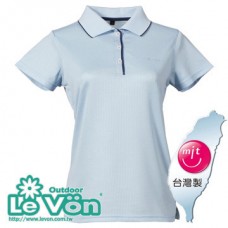 【LeVon】女吸濕排汗抗UV短袖POLO衫-淺藍/深藍-LV7322